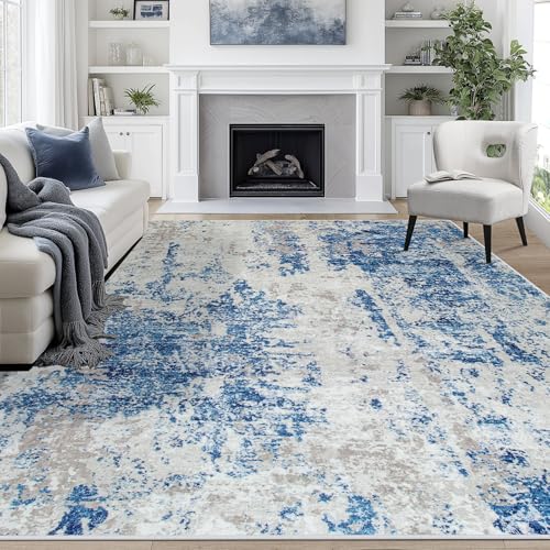9x12 Area Rugs for Living Room Washable Bedroom Dining Room Blue Grey White (Blue Grey/White / 9' x 12' (Rectangular))