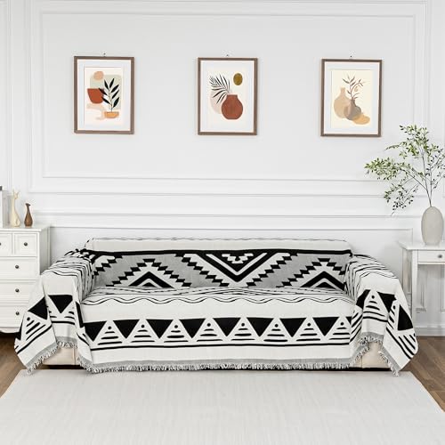 Sectional Couch Cover Black Boho Geometric Sofa Covers for Sectional Sofa L Shape Chenille Couch Protector for Dogs Pets Couch Throw Cover Washable Durable for Home Decor (71" x 118" / 2# Bohemia Black)
