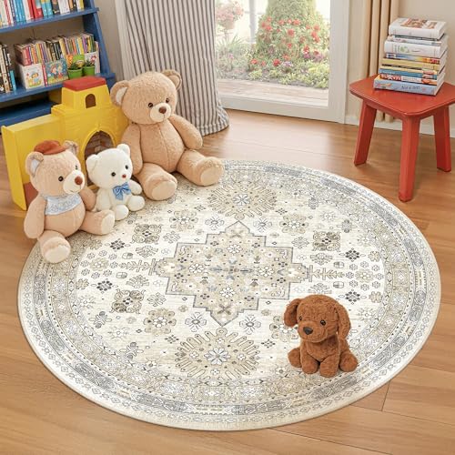 Round Rug 6ft (Beige/Grey / 6' (Round))