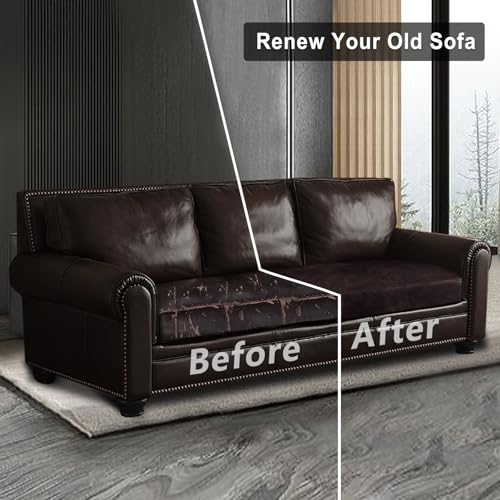 Leather Look Couch Cushion Covers Sofa Seat Slipcovers Sets Couches Furniture Protector for Sectional Armchair Loveseat Pets Kids Stretch Spandex Fabric (1 Cushion Sofa / Chocolate)