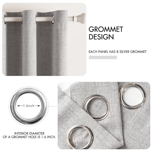 100% Blackout Linen Curtains for Bedroom 52x63 Inches Light Gray (Light Gray / 52"W x 63"L (Pack of 2))