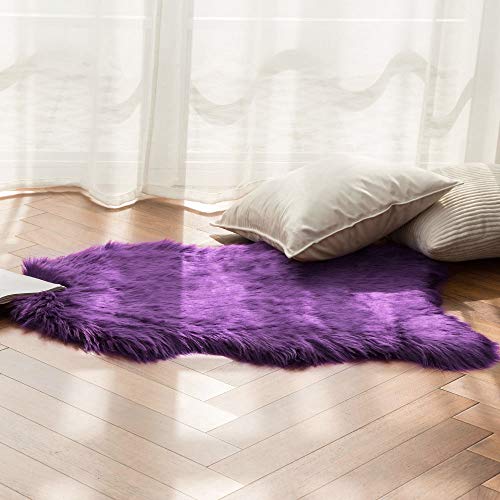 Fluffy Area Rug 2x3 ft Faux Fur Sheepskin Rug for Bedroom Purple (2' x 3' (Sheepskin) / Purple)