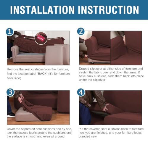 4 Piece Stretch Sofa Covers for 3 Cushion Couch Covers for Living Room Furniture Slipcovers (Large Plus / Burnt Brick)