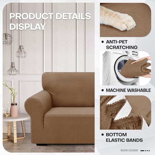 1 Piece Jacquard Couch Covers for 2 Cushion Couch High Stretch Loveseat Slipcover for Pets Dogs Anti Slip Love Seat Sofa Slipcover Furniture Protector (Medium (55"-69") / New Pattern Light Coffee)