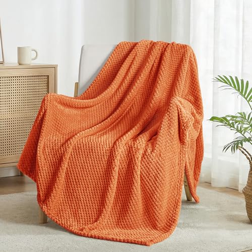 Large Waffle Fleece Throw Blanket for Couch (Burnt Orange / 50x70 in)