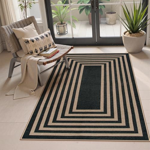 Modern 3x5 Outdoor Rug (3' x 5' (Rectangular) / Black/Nature Border)