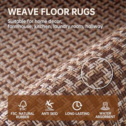 Kitchen Rugs and Mats Non Skid Washable Set of 2 PCS (Brown)