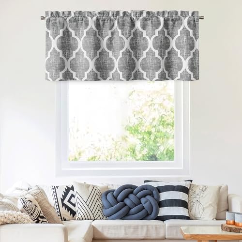 Moroccan Valance Curtains for Kitchen Cafe Grey 52x18 1 Panel (Rod Pocket | Grey / 50"W x 18"L (Pack of 1))