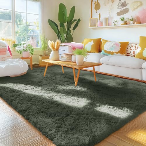 Area Rugs for Living Room Bedroom (4x5.9 Ft / Olive Green)