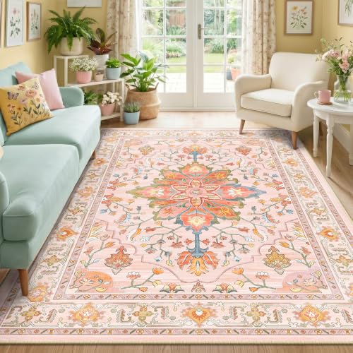 Washable Area Rug (Pink/Light Pink/Colorful / 5' x 7' (Rectangular))