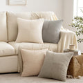 Neutral Decorative Throw Pillow Covers 20x20 Inch Set of 4 for Livingroom Couch Sofa Modern Farmhouse Soft Corduroy Cushion Cases Striped Patchwork Home Decor (20" x 20" (Pack of 4) / Neutral)