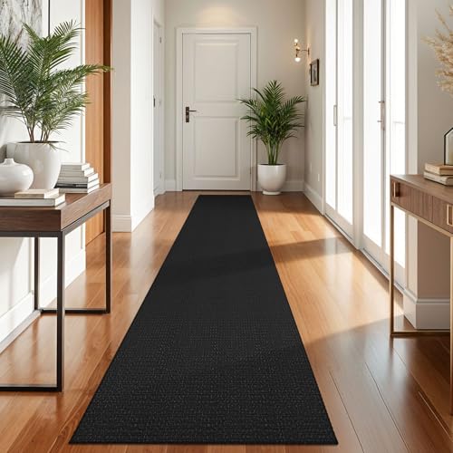 Runners for Hallways 2x10 ft Washable Kitchen Runner Non Slip Rubber Backed Hallway Rugs Cotton Entryway Runner Rug Floor Carpet for Indoor Hall (Black/Dark Grey / 2' x 10' (Runner))