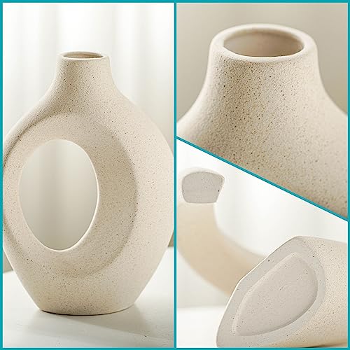 Snuggle Hollow Ceramic Vase Set of 2 (Large Cream White)