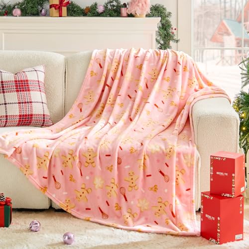 Pink Christmas Throw Blanket for Girls & Teens (Pink Gingerbread / Throw(50"x60"))