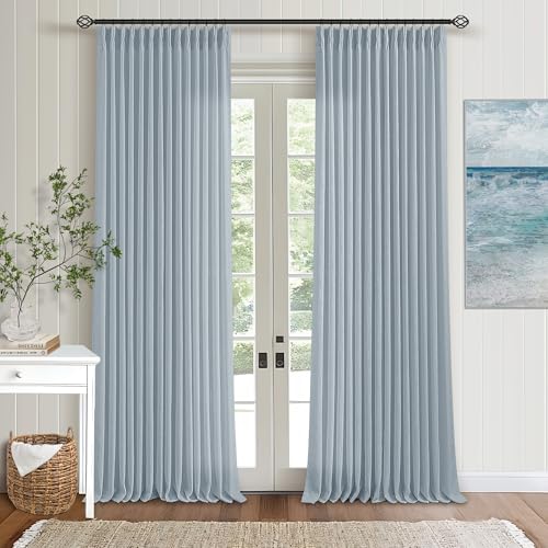 Extra Long Dusty Blue Linen Curtains 120 Inches Long 2 Panels (Dusty Blue / 40"W x 120"L (Pack of 2))