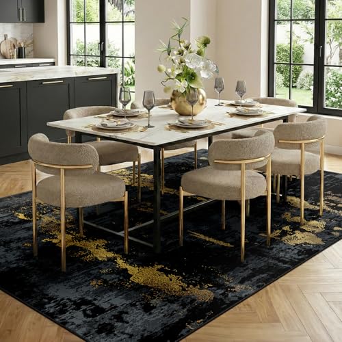 Washable 8'x10' Abstract Area Rug for Living Room Black Gold (Black/Gold / 8' x 10' (Rectangular))