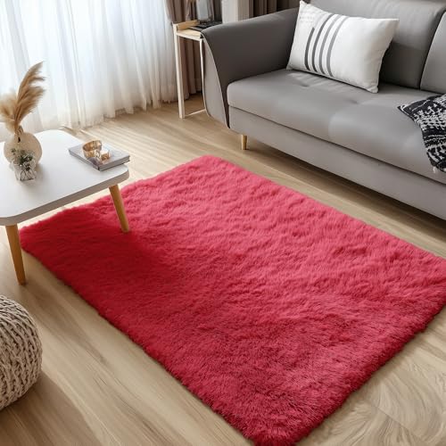 3x5 Machine Washable Small Bedside Rug (3x5 Ft / Red)