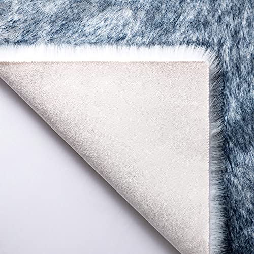 Soft Faux Fox Fur Rug Chair Couch Cover Area Rug for Bedroom Floor Sofa Living Room White Blue 2 x 2.8 ft (White Blue / 2 x 2.8 ft)