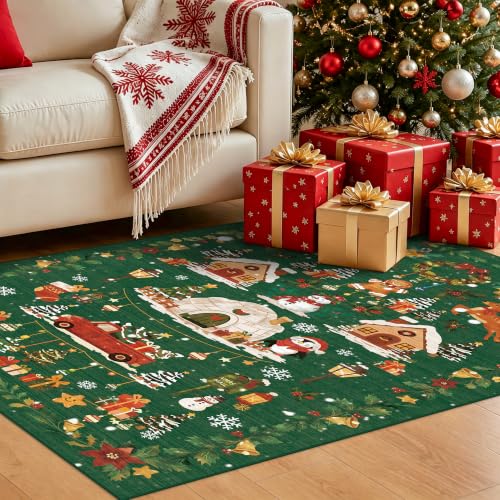 Vintage Christmas Runner Rug 2x8 (2' x 8' (Rectangular) / Xmas/Green)