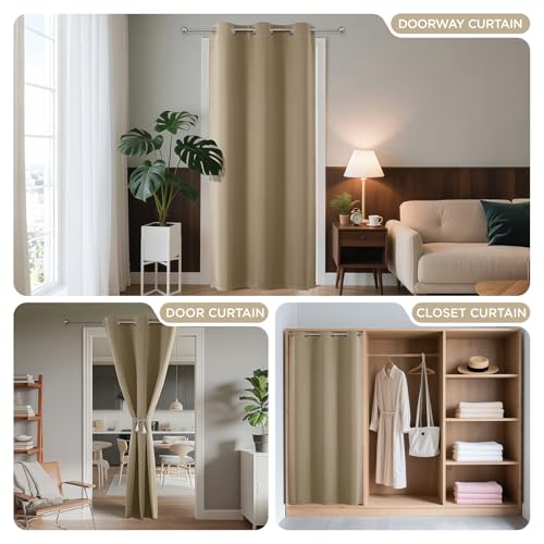 Door Curtain Blackout Curtains for Doorway Privacy Closet Drapes (Light Beige / 32"W x 80"L (Pack of 1))