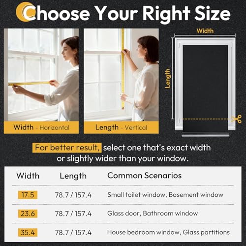 Blackout Window Film 100% Light Blocking with Kit (Frosted Black / 35.4" x 118.1")