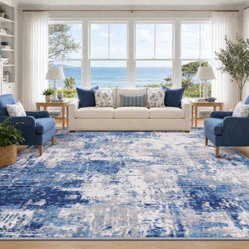 Washable 8'x10' Abstract Area Rug for Living Room Blue Gray (Blue/Gray / 8' x 10' (Rectangular))