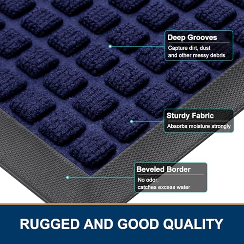 Front Door Mat Outside Entrance (Navy Blue / 47" X 23")