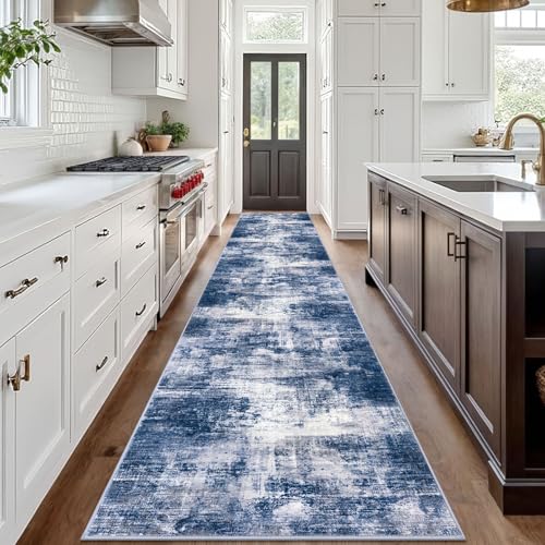 Abstract Runner Rug 3x18 Ft Washable Runners for Hallways (Navy/Grey/White / 3' x 18' (Rectangular))