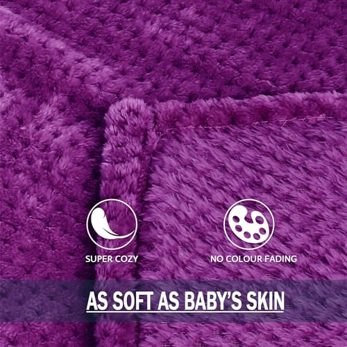 Large Waffle Fleece Throw Blanket for Couch (Purple / 50x70 in)