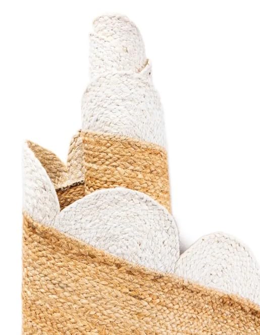 Handwoven Natural Jute Round Rug with Scalloped Edge Braided Boho Area Rug for Living Room (3' (Round)) / White)