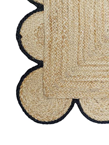Scalloped Natural Jute Area Rug (2'x12' (Runner) / Black)