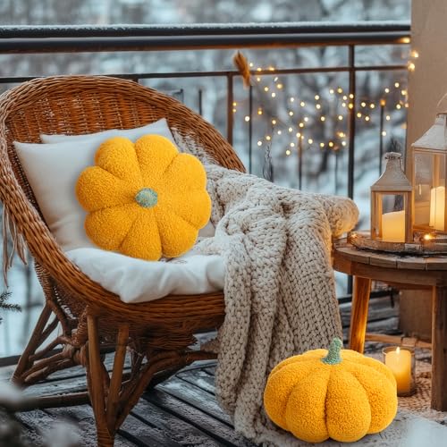 1 Pcs 3D Pumpkin Pillow Fall Decor Halloween Cushions (Yellow)