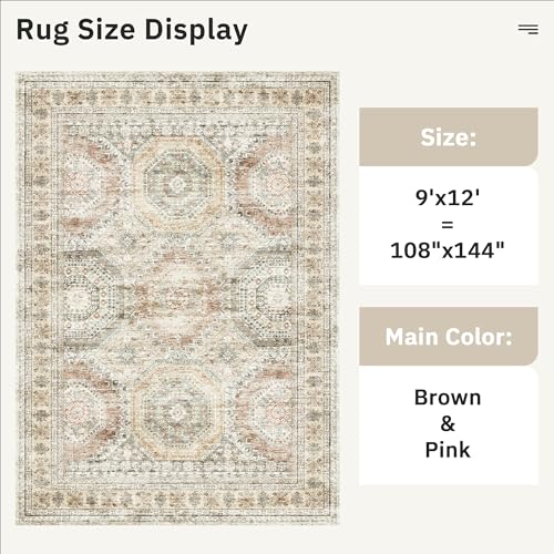 9x12 Area Rugs for Living Room Washable Rug Non (Brown/Pink / 9' x 12' (Rectangular))