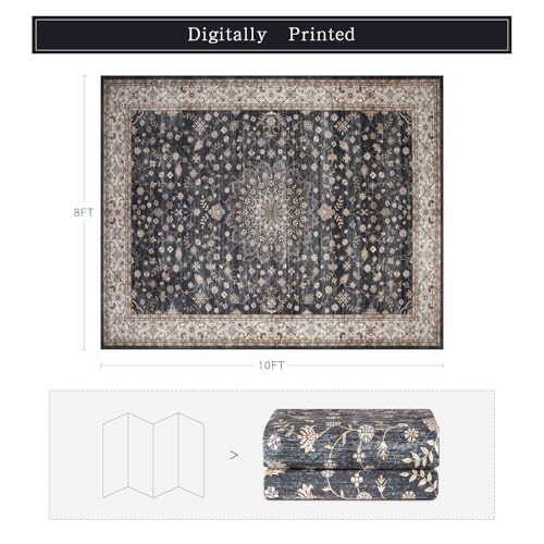 8x10 Washable Area Rugs for Living Room (8' x 10' (Rectangular) / Black-navy-gold-beige)