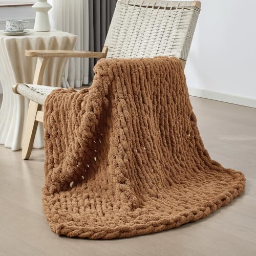 Chunky Knit Throw Blanket for Couch (Caramel / 40"x40" (Small Size Throw）)