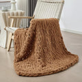 Chunky Knit Throw Blanket for Couch (Caramel / 40"x40" (Small Size Throw）)