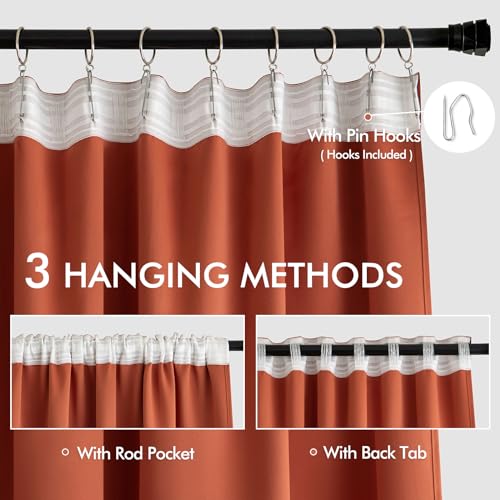 Fall Burnt Orange Back Tab Blackout Curtains 52"x108" Length 2 Panel (Burnt Orange / 52"W x 108"L (Pack of 2))