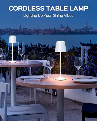 Cordless Table Lamps Rechargeable (2 Pack-Round Base / White)