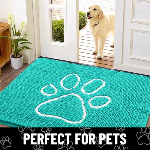 Dog Door Mat for Muddy Paws (30"X20" / Turquoise and White)