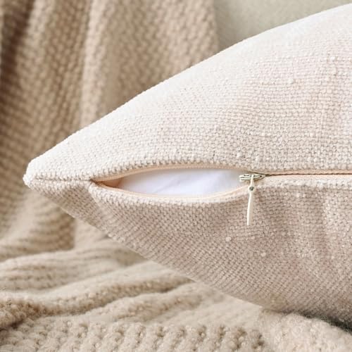 Set of 4 Soft Textured Decorative Throw Pillow Covers 24x24 Inch Cozy Farmhouse Cushion Cover Square Accent Pillow Cases for Bed Couch Sofa Living Room (Light Beige / 24" x 24" (Pack of 4))