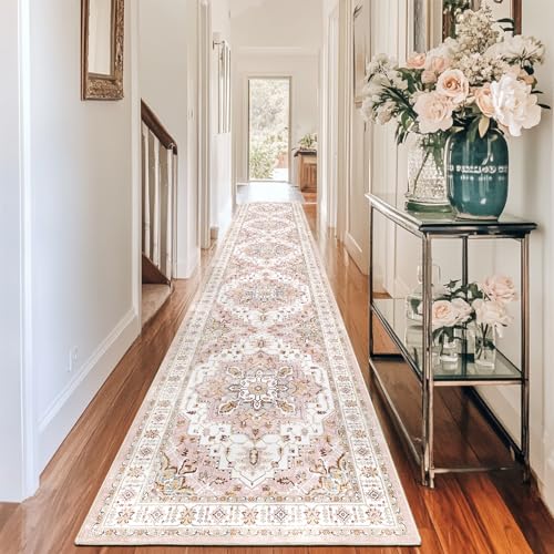 Washable Runner Rugs 2x12 Long for Hallway Kitchen Soft (Pink / 2' x 12' (Runner))
