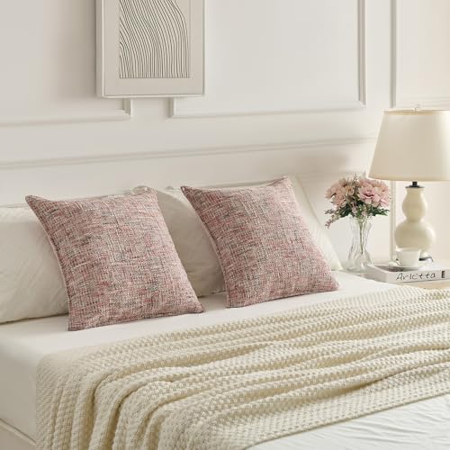 Pack of 2 Tweed Chenille Throw Pillow Covers 12x20 Inch (Blush / 20" x 12" (Pack of 2))