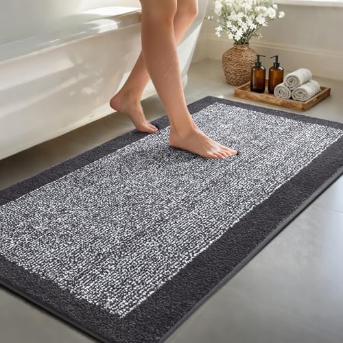48x24 Bathroom Rugs Non Slip Washable (Dark Grey / 2' x 4' (Rectangular))