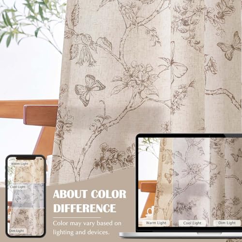 Taupe Floral Linen Curtains Lined 96 Inch Vintage Back Tab 2 Panels (Charlotte Taupe / 50"W x 96"L (Pack of 2))
