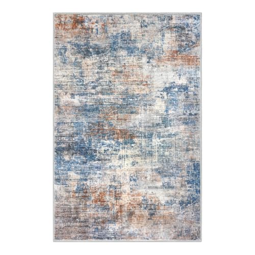 Abstract Area Rugs 5x7 Ft Washable Rugs for Living Room (Blue/Rust/White / 5' x 7' (Rectangular))