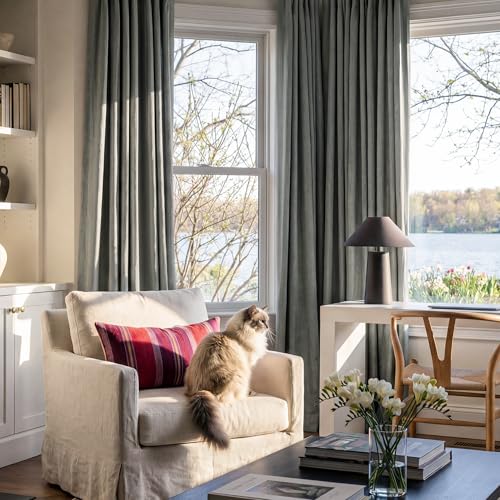Grey 100% Blackout Linen Textured Curtains 90 Inch Long for Dining (Grey / 52"W x 90"L (Pack of 2))