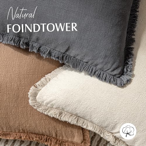 Decorative Linen Fringe Throw Pillow Covers 24×24 Inch (24" x 24" (Pack of 2) / Grey)