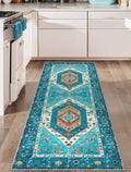 2x6 Washable Non Slip Boho Runner Rug for Hallway (Blue/Multi / 2' x 6' (Runner))
