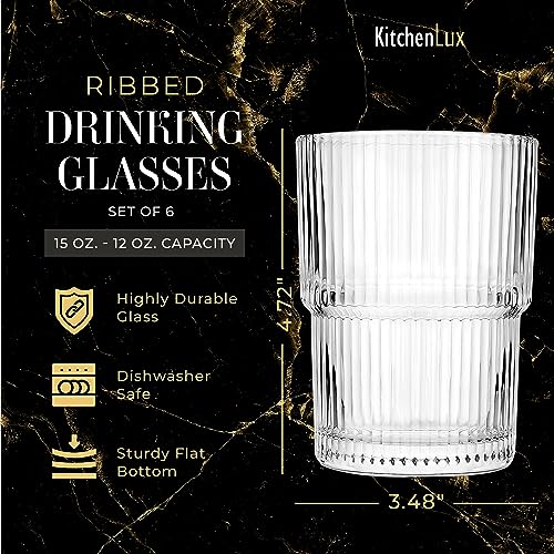 Ribbed Glass Cups 15oz (15 Ounces)