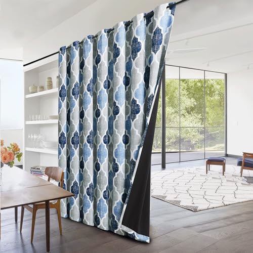 Moroccan 100% Blackout Sliding Door Curtains Blue Grey 100x96 1 Set (Grommet | Blue and Grey / 100"W x 96"L (Pack of 1))